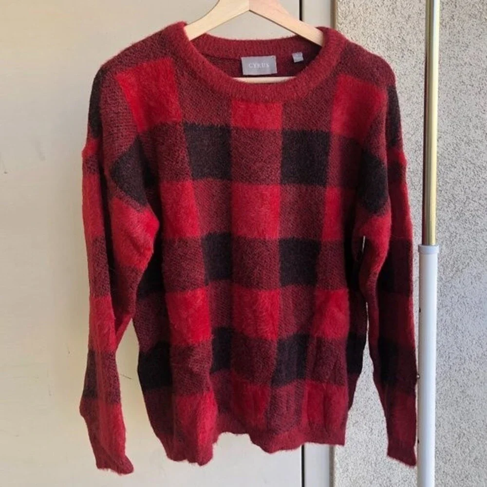 Cyrus Plaid Sweater Red & Black Size S - Picture 2 of 9